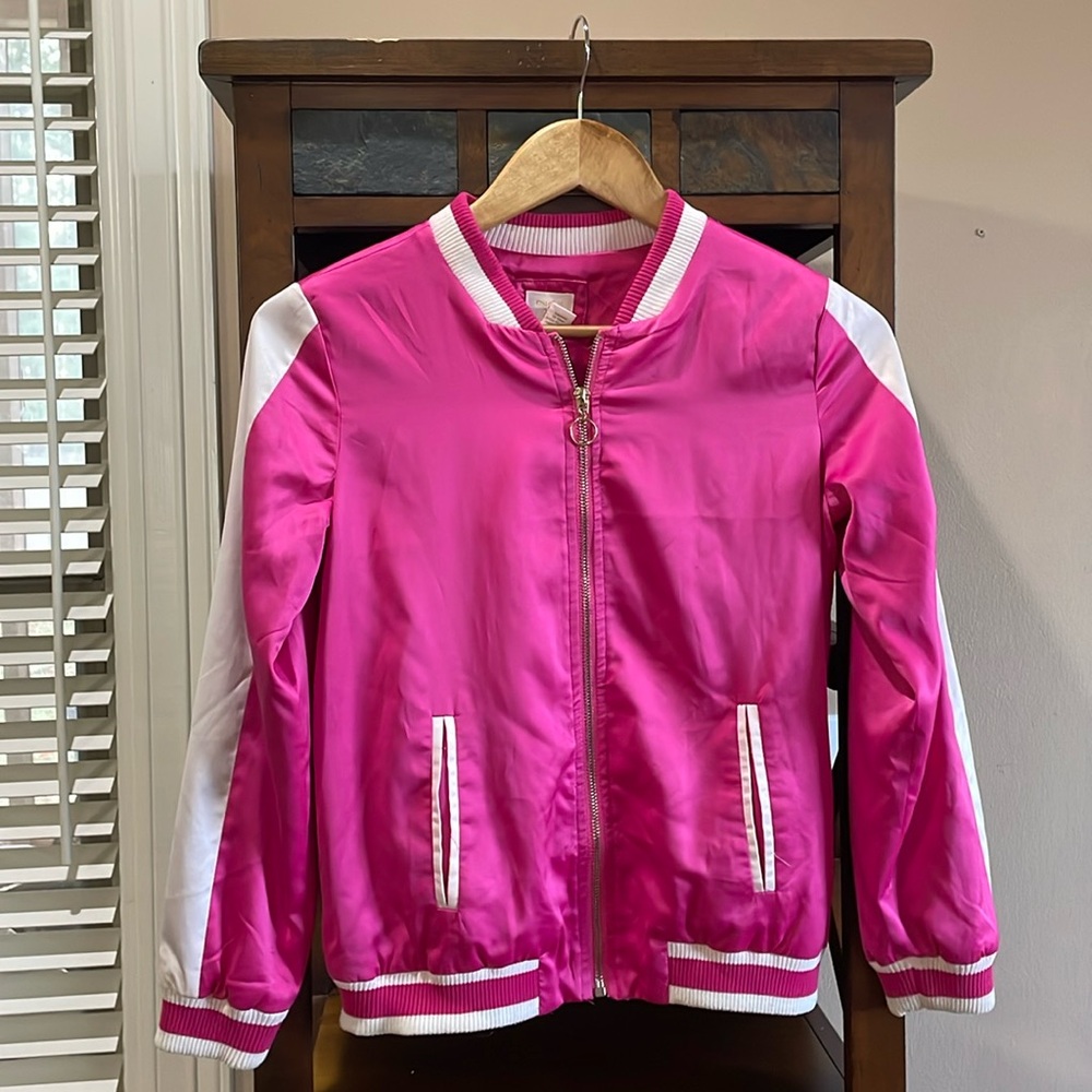 FOREVER 21 Girls Size:12-14 Jacket. Barbie Pink & White w Pockets & zip front
